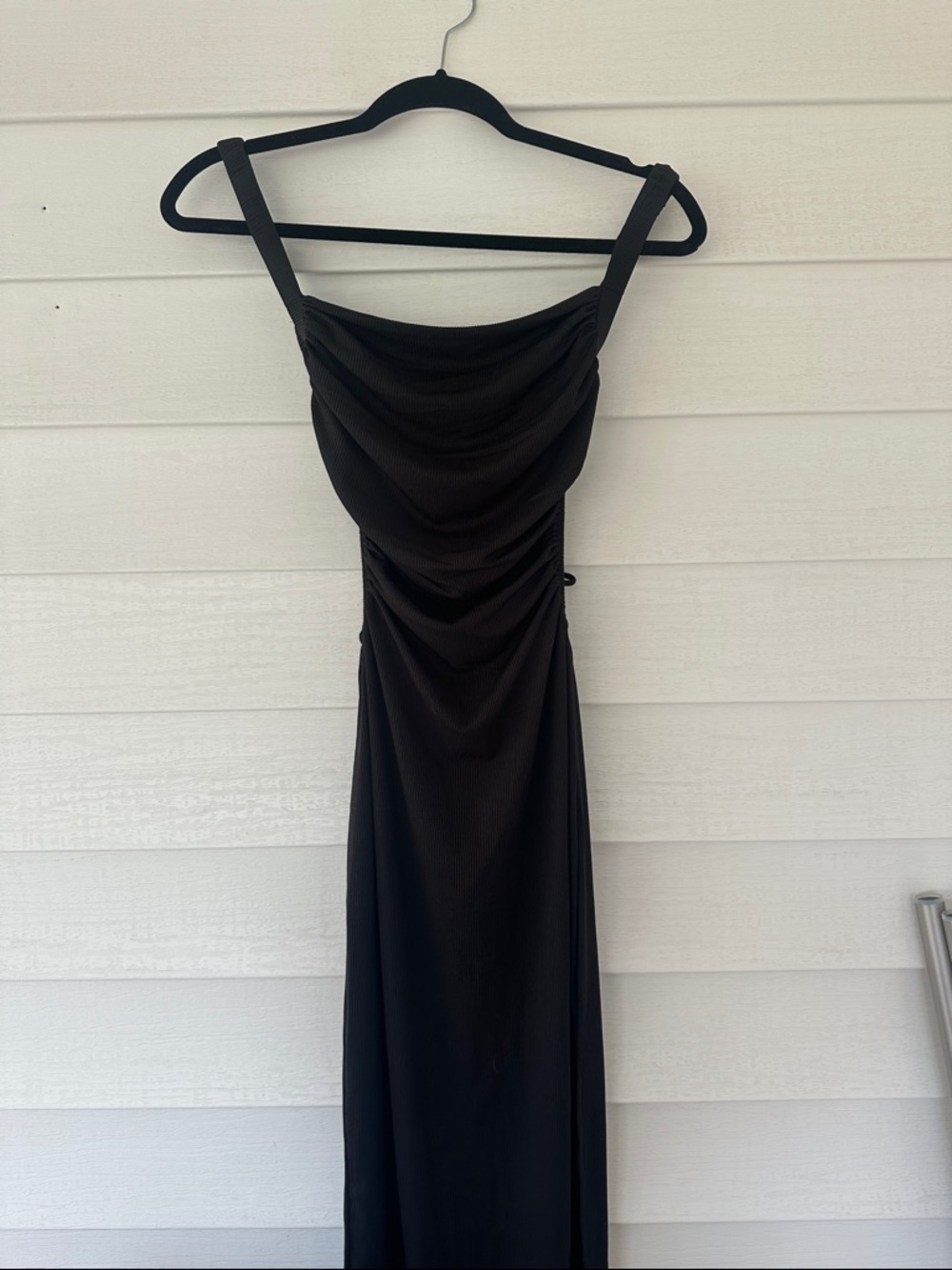 Hello Molly Black Strap Midi Dress with Draped Front